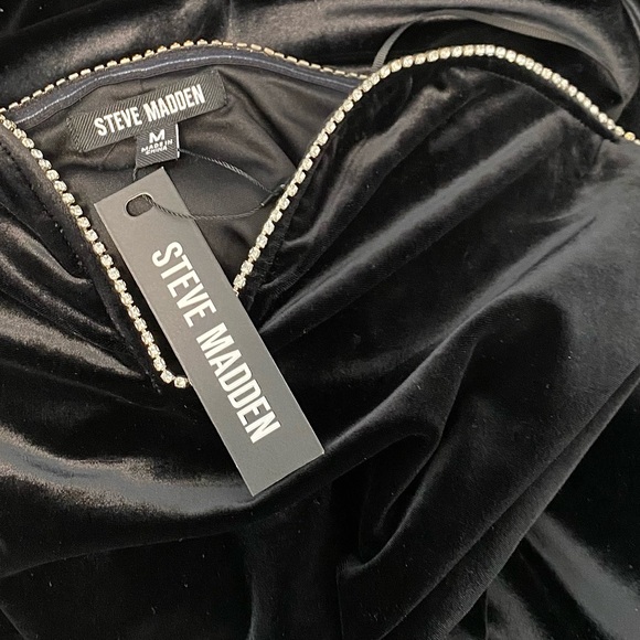 NEW Velvet Rhinestone Wire Plunge Evening Cocktail Formal Strapless Midi Dress - Picture 6 of 9